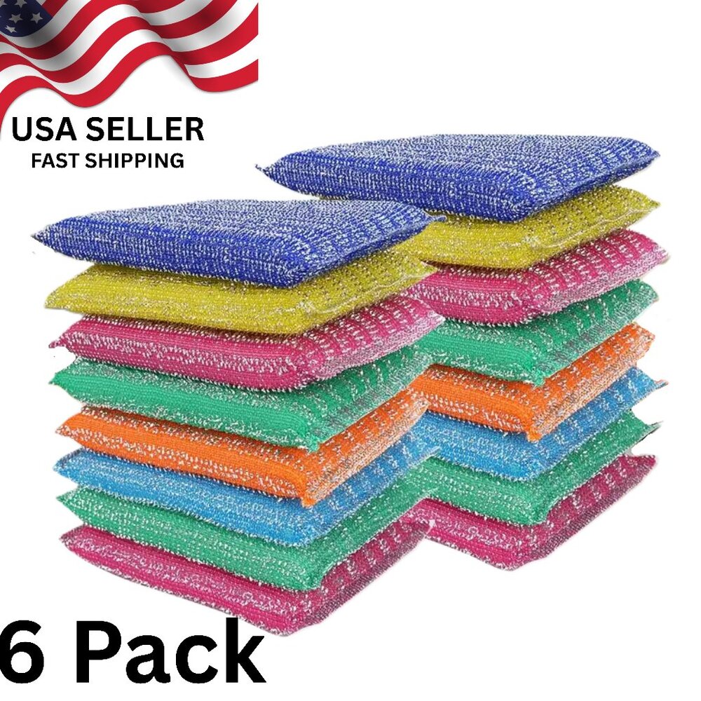 6pcs Kitchen Cleaning Sponges Reusable Steel Scrub Multi-Use Heavy Duty Kitchen